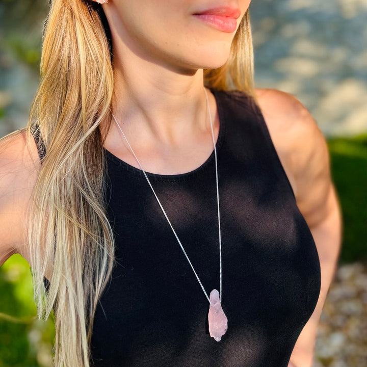 Quartzo Rosa - colar longo 70 cm (prata 925)