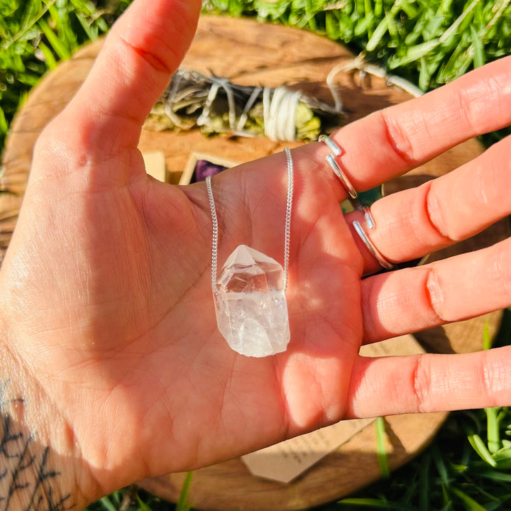 Ponta de Cristal grande - colar curto 40 cm (prata 925)
