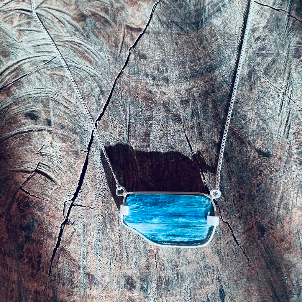 Cianita Azul - colar moldura curto 40 cm (prata 925)