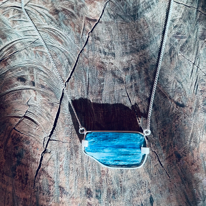 Cianita Azul - colar moldura curto 40 cm (prata 925)
