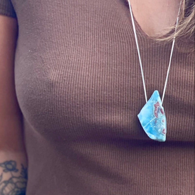 Larimar - colar longo 70 cm (prata 925)
