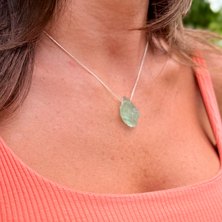 Fluorita Verde - colar curto 50 cm (prata 925)