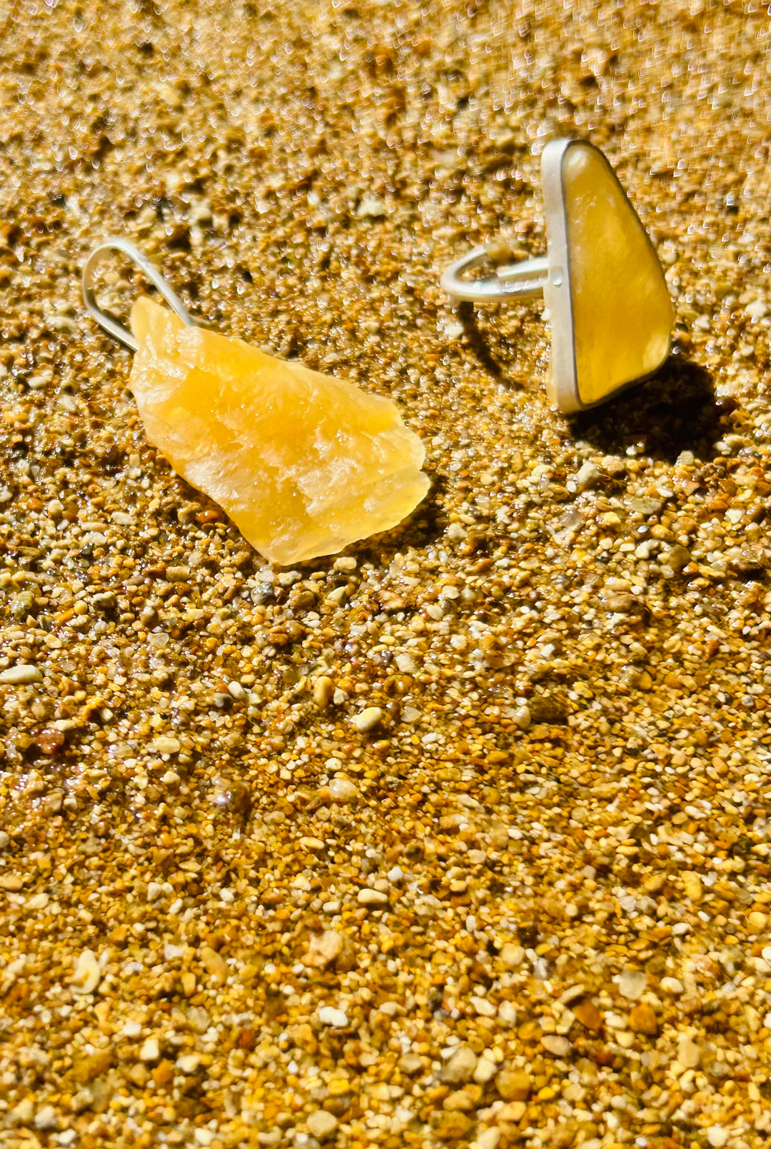 Calcita Amarela - anel moldura ajustável (prata 925)