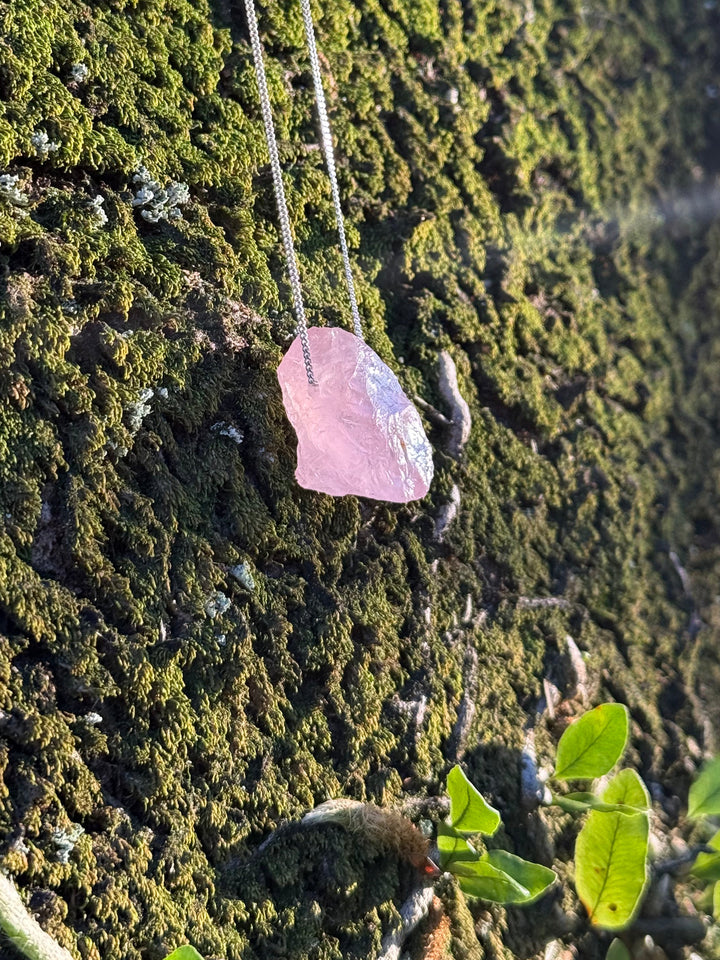 Quartzo Rosa - colar longo 60 cm (prata 925)