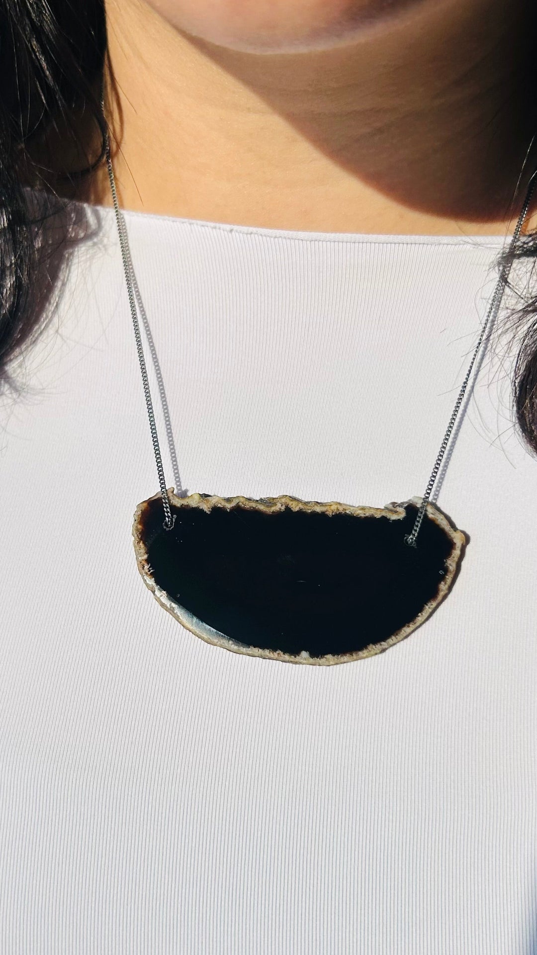 Ágata Preta - colar curto 55 cm (prata 925 escurecida)