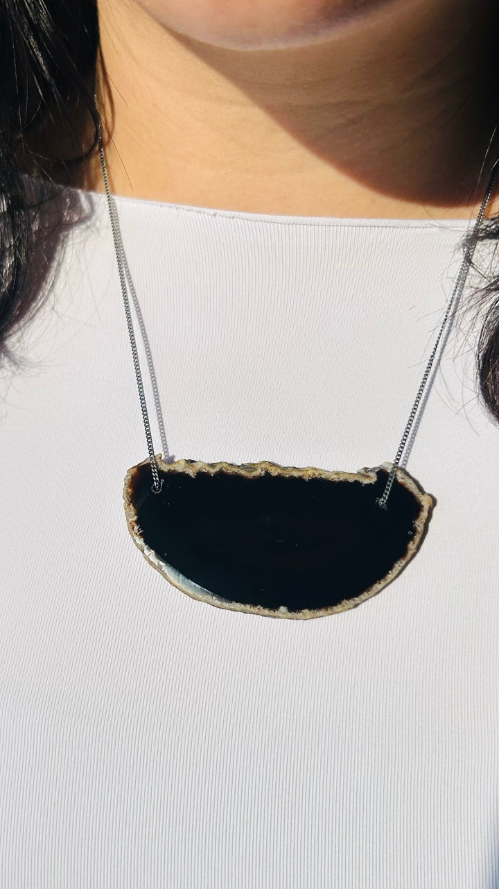 Ágata Preta - colar curto 55 cm (prata 925 escurecida)