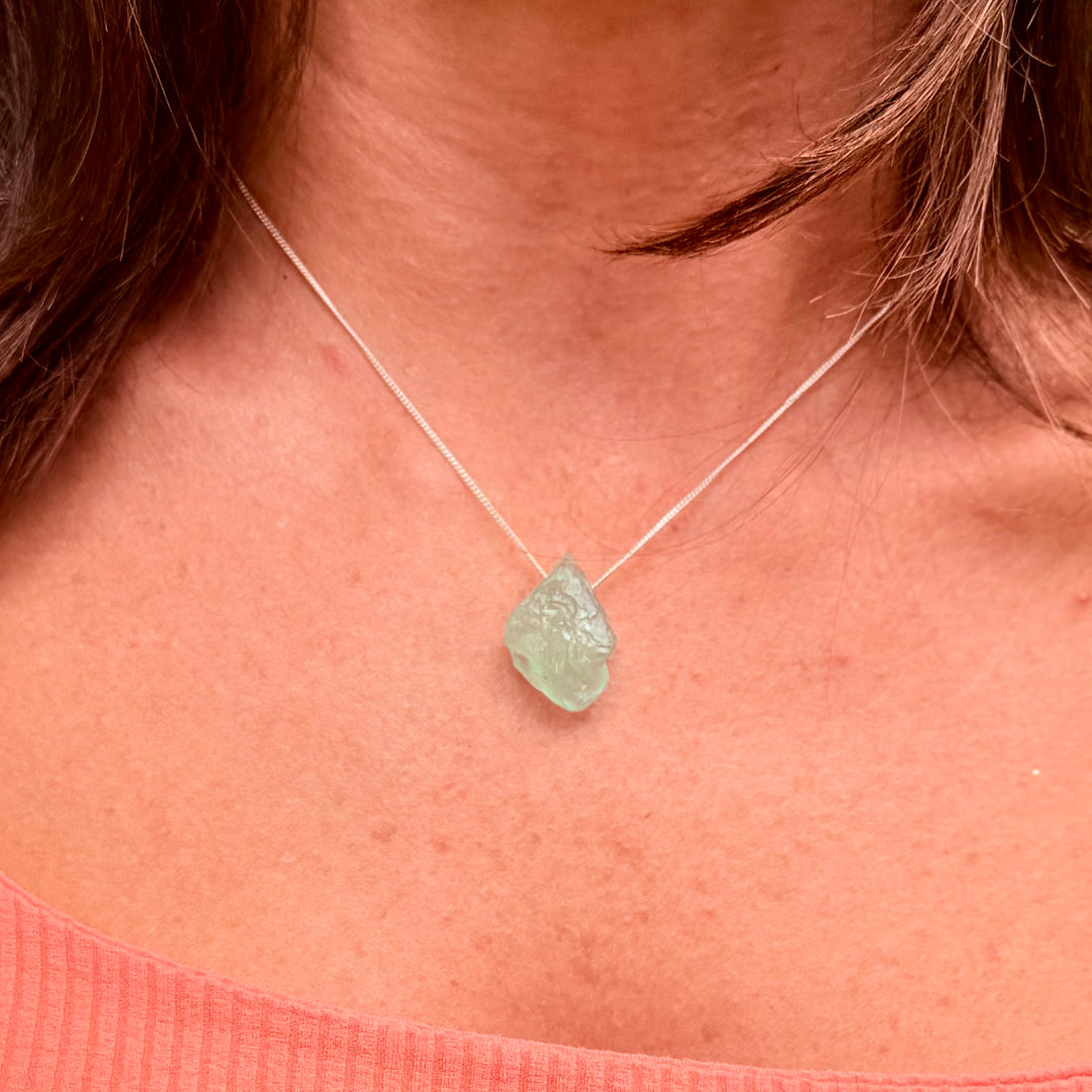 Fluorita Verde - colar curto 50 cm (prata 925)