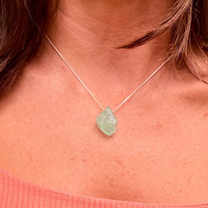 Fluorita Verde - colar curto 50 cm (prata 925)