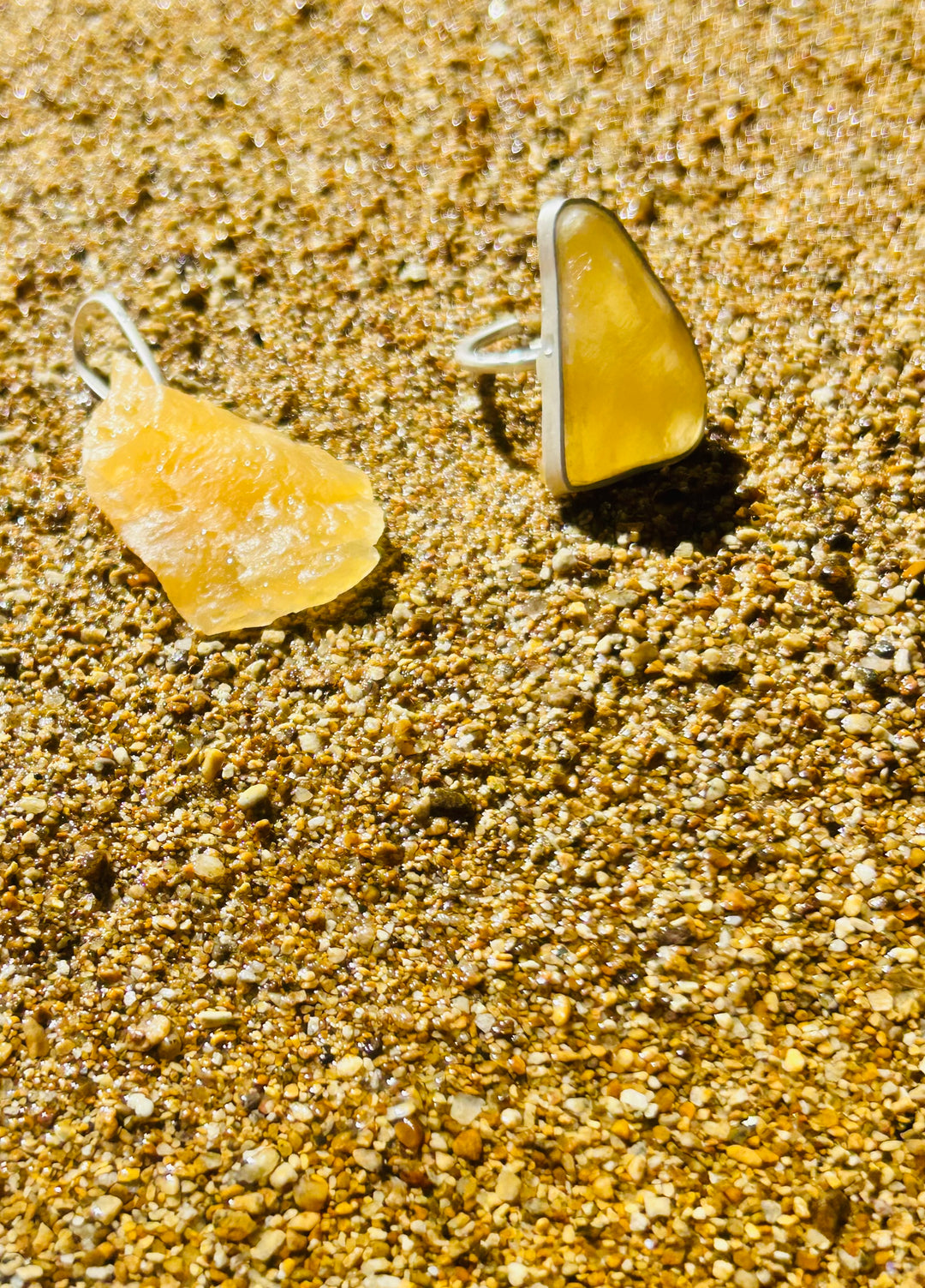 Calcita Amarela - anel moldura ajustável (prata 925)