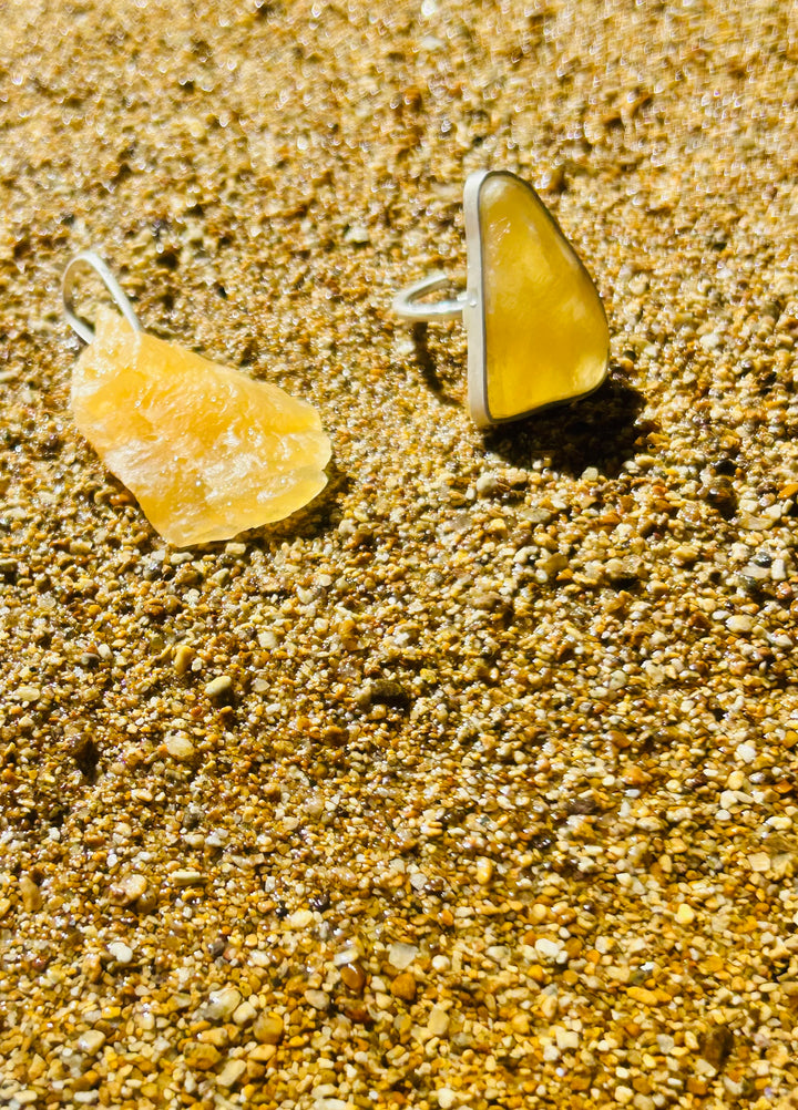 Calcita Amarela - anel moldura ajustável (prata 925)