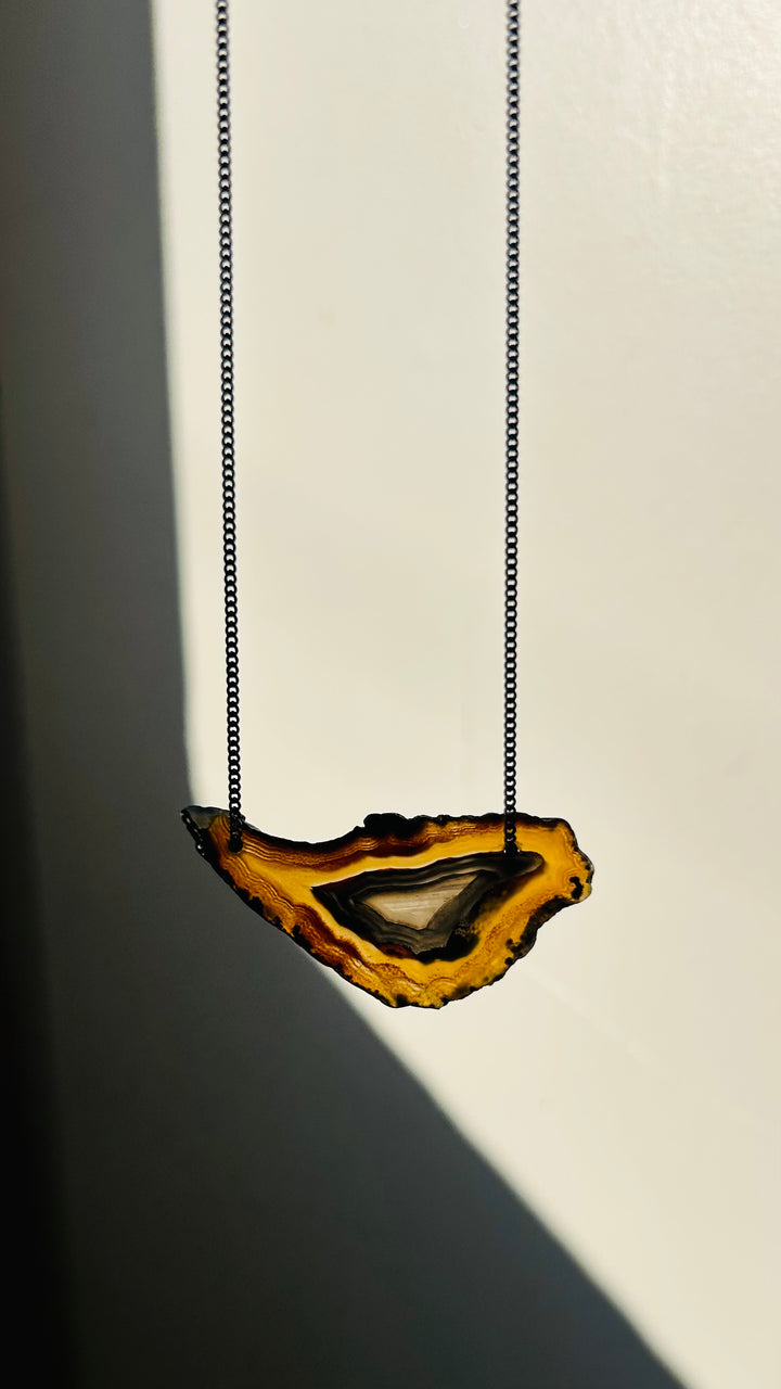 Ágata de Fogo - colar curto 45 cm (prata 925 escurecida)