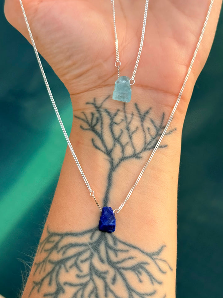 Água Marinha e Lápis Lazuli - escapulário 70 cm (prata 925)
