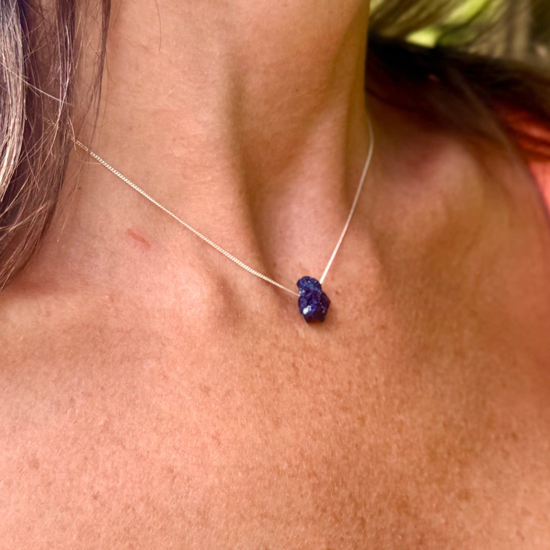 Azurita - colar curto 40 cm (prata 925)