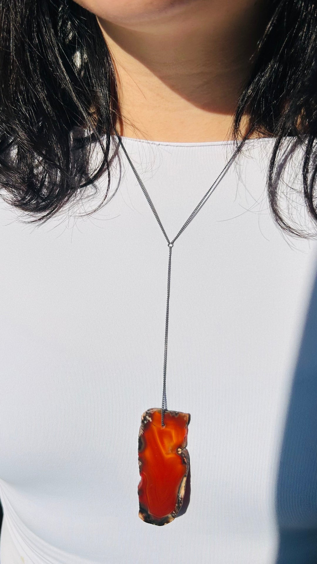 Ágata de Fogo - colar modelo pêndulo (prata 925 escurecida)