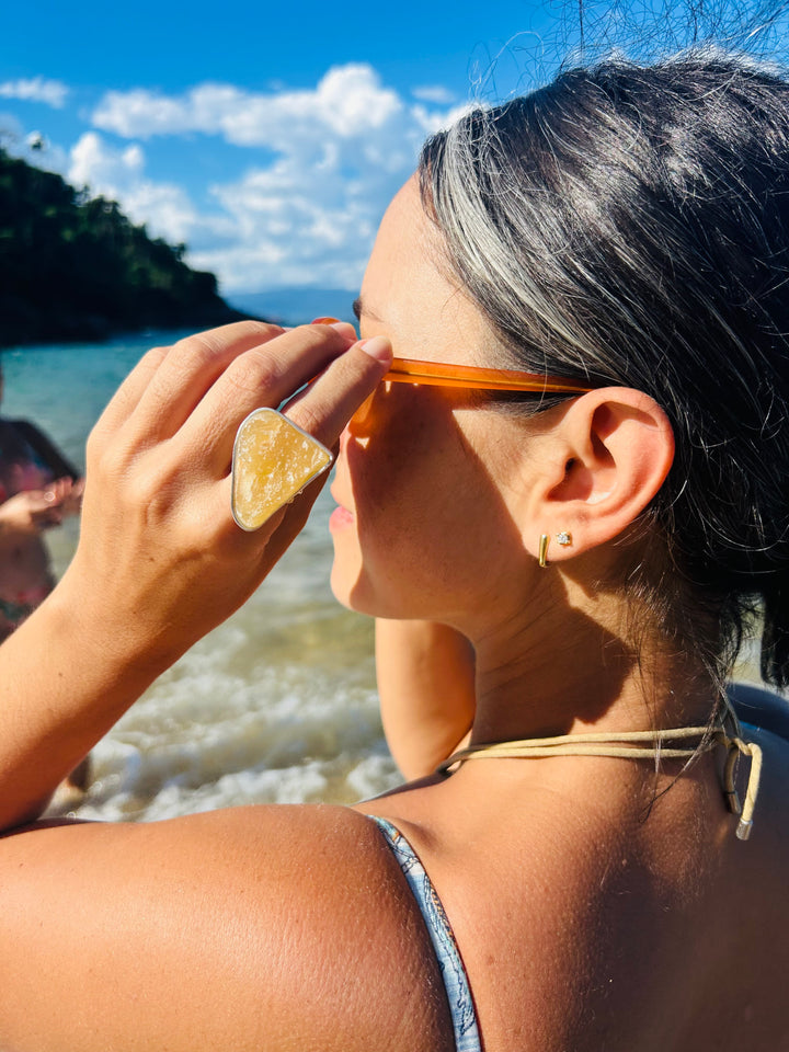 Calcita Amarela - anel moldura ajustável (prata 925)