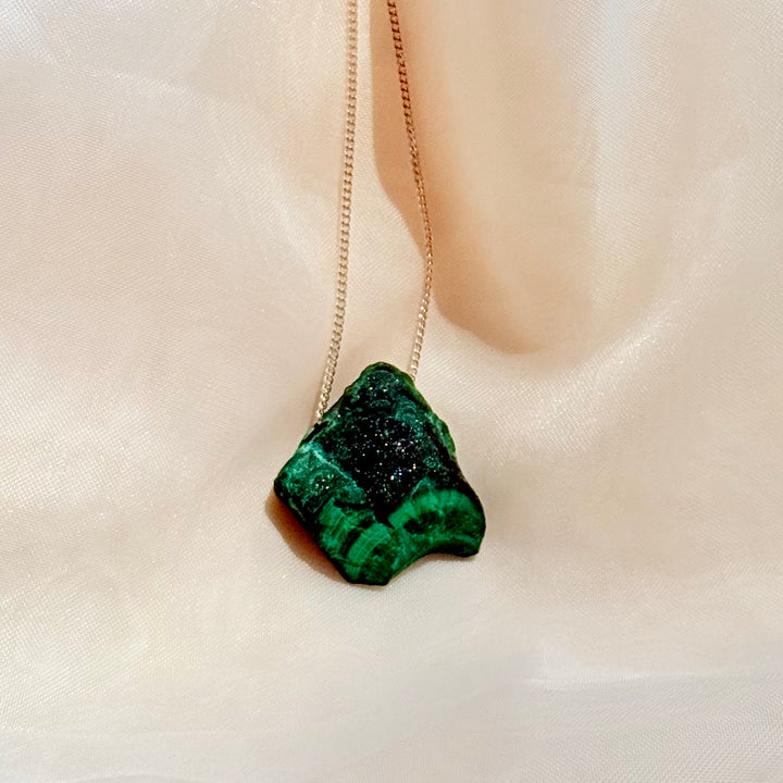 Malaquita - colar longo 60 cm (prata 925 escurecida)