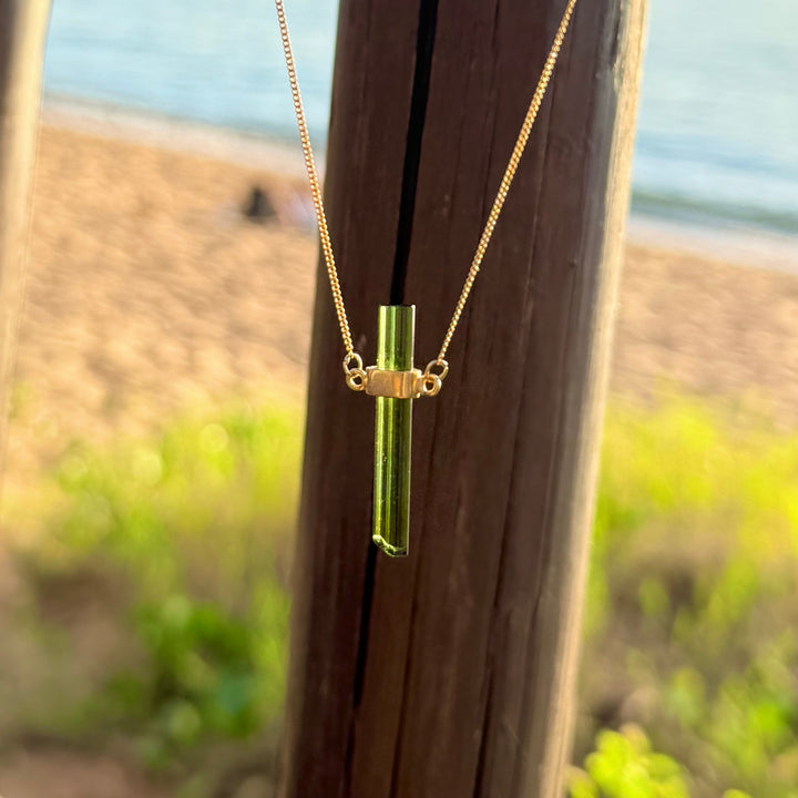 Turmalina Verde - colar cinturão curto 45 cm (ouro 18k)