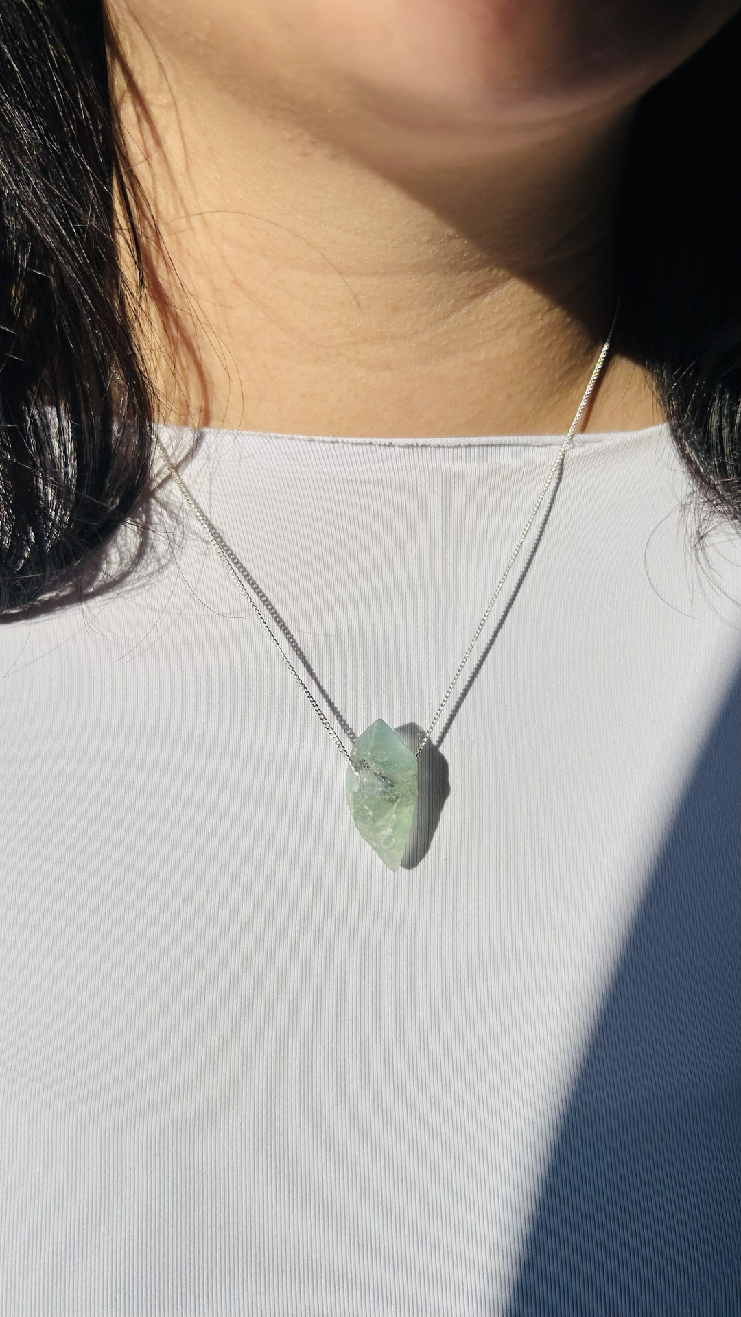 Fluorita Verde - colar curto 50 cm (prata 925)