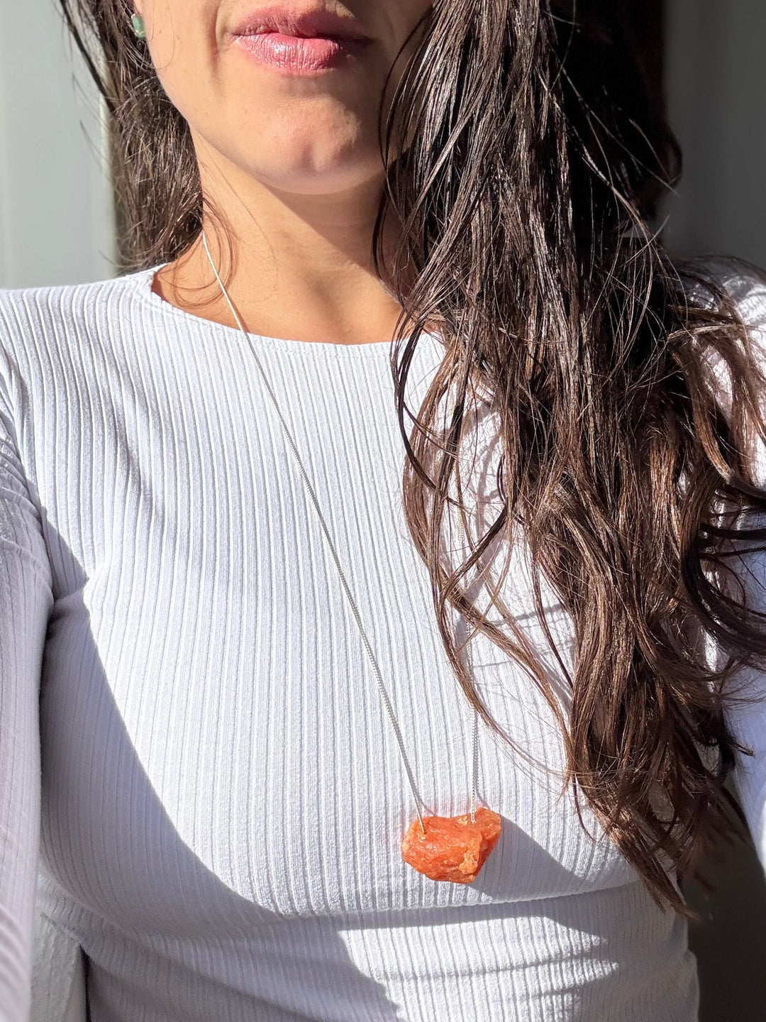 Calcita Laranja - colar longo 70 cm (prata 925)