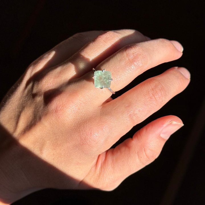 Fluorita Octaedra Verde - anel (prata 925)