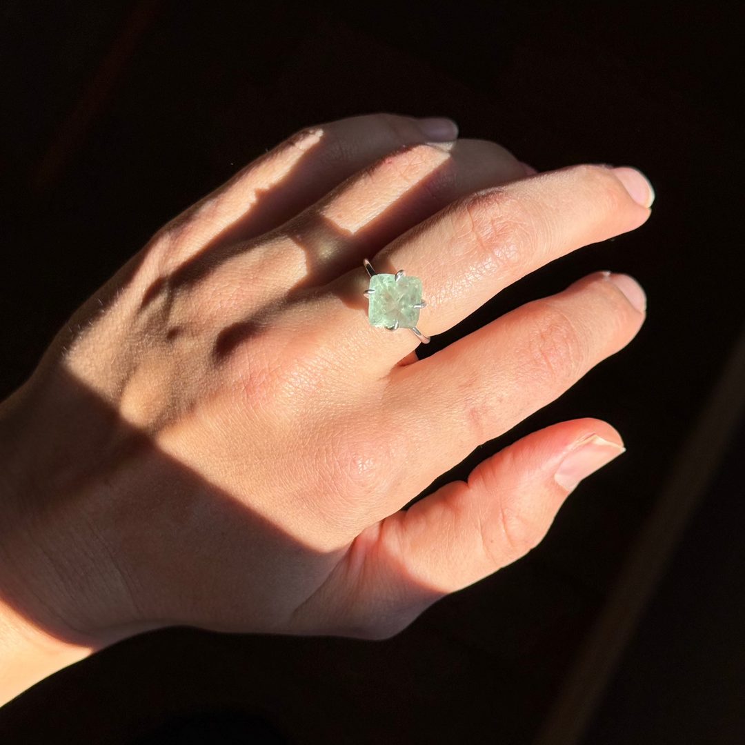 Fluorita Octaedra Verde - anel (prata 925)