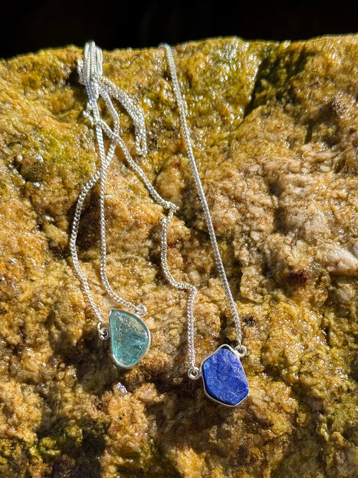 Apatita Africana e Lápis Lazuli - escapulário 70 cm (prata 925)