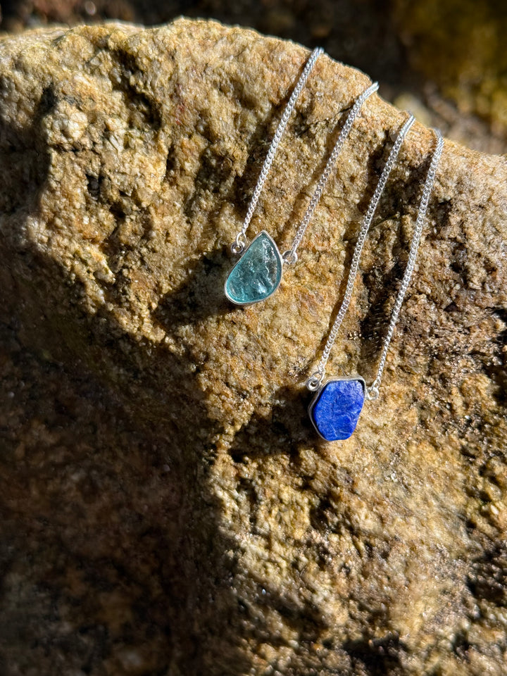 Apatita Africana e Lápis Lazuli - escapulário 70 cm (prata 925)