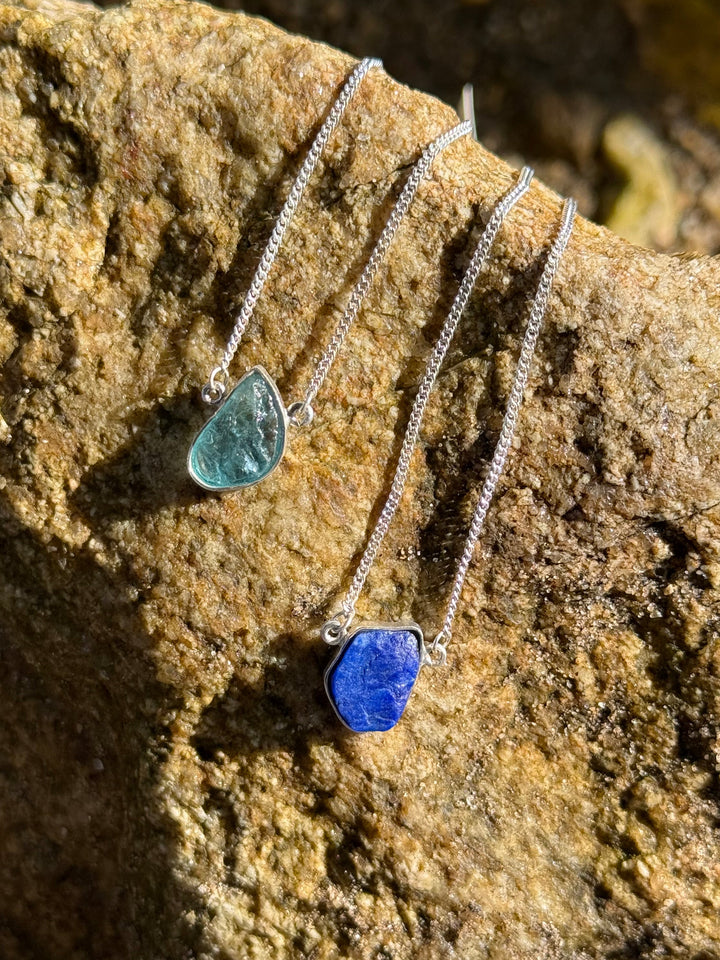 Apatita Africana e Lápis Lazuli - escapulário 70 cm (prata 925)