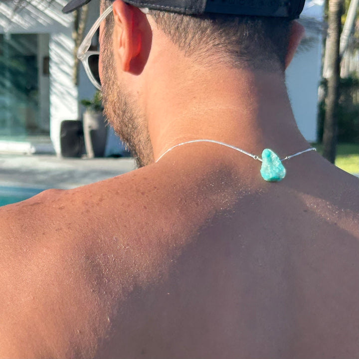 Amazonita e Calcita Azul - escapulário 70 cm (prata 925)