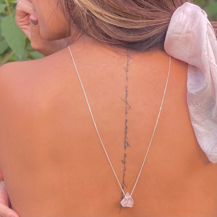 Água Marinha e Quartzo Rosa - escapulário 70 cm (prata 925)