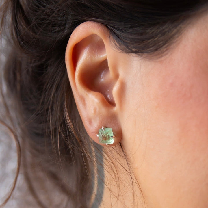Fluorita Octaedra Verde - brinco (prata 925)